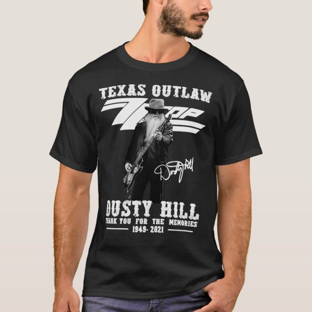 Camiseta Texas Outlaw Dusty Hill Gracias Por Los Recuerdos (Anverso)