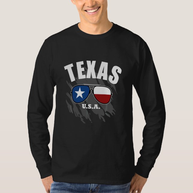 Camiseta Texas Usa Gafas De Sol Con Bandera De Texas (Anverso)