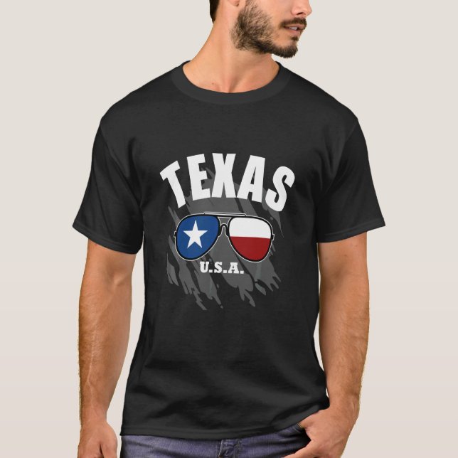 Camiseta Texas Usa Gafas De Sol Con Bandera De Texas (Anverso)