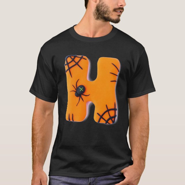 Camiseta Texto 3D Negro y Naranja Letra de palabra ‘H' cami (Anverso)
