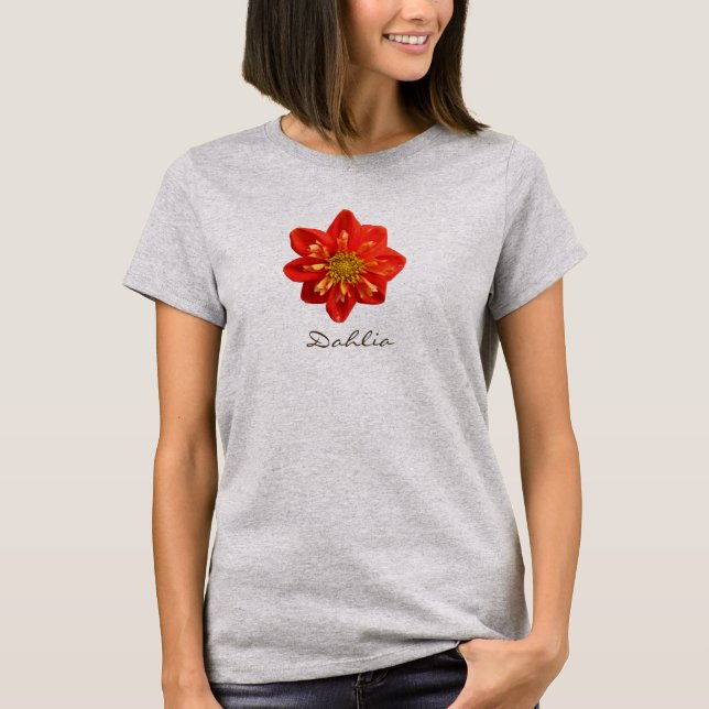Camiseta Texto anaranjado de la flor de la dalia de la foto (Anverso)