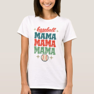 Camiseta Texto apilado Retro Groovy 70s Mamá de béisbol
