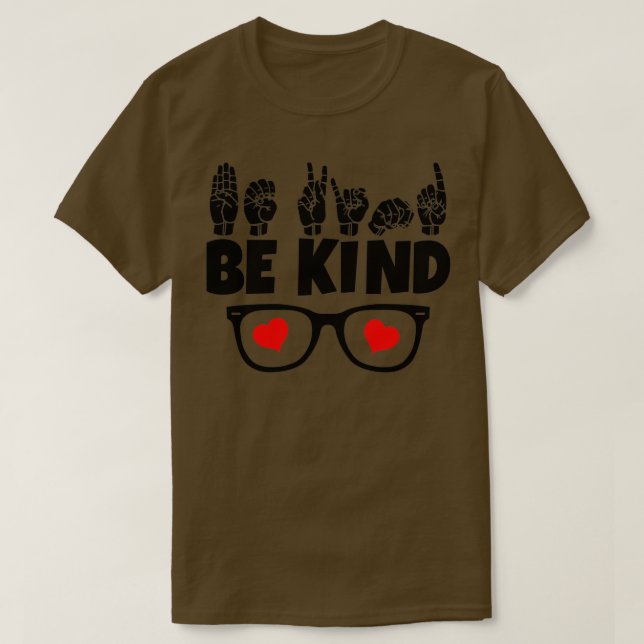 Camiseta Texto BE KIND y diseño ASL en blanco y negro 15 (Diseño del anverso)