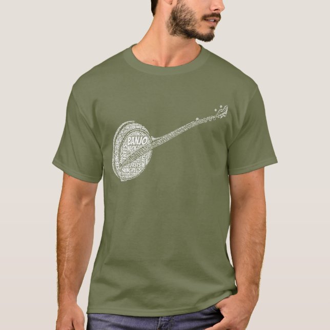 Camiseta Texto blanco de arte con forma de palabra banjo (Anverso)