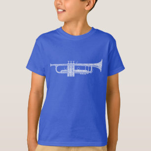 Camiseta Texto blanco de arte con forma de trompeta