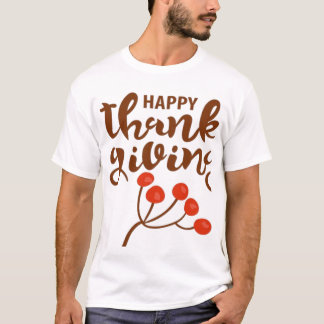 Camiseta Texto de Acción de Gracias Feliz en Script Marrón 