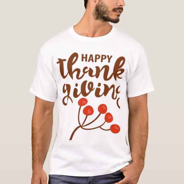 Camiseta Texto de Acción de Gracias Feliz en Script Marrón  (Anverso)