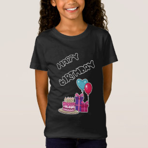Camiseta Texto de Burbuja Neon Retro Feliz Cumpleaños 