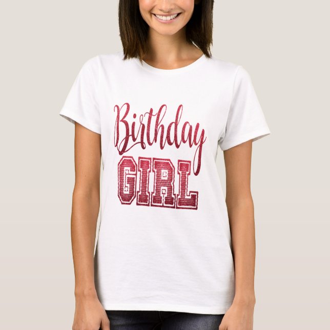 Camiseta Texto de Chica de cumpleaños rojo (Anverso)