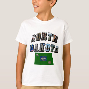 Camiseta Texto de imagen de Dakota del Norte, mapa, niño de