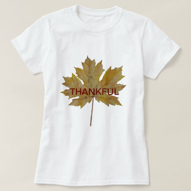 Camiseta Texto de la acuarela de la hoja de otoño "AGRADECI (Diseño del anverso)