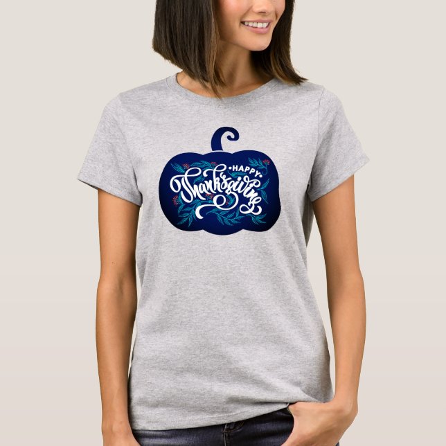 Camiseta texto de moda sobre calabaza para Acción de Gracia (Anverso)