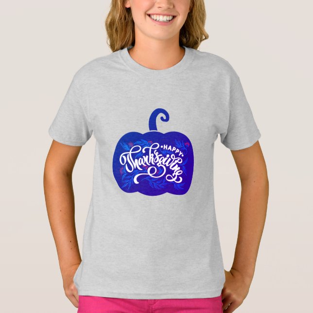 Camiseta texto de moda sobre calabaza para Acción de Gracia (Anverso)