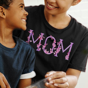 Camiseta Texto de orquídea de arte acuarela de mamá