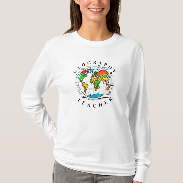 Camiseta Texto de profesor de geografía con gráfico de glob (Anverso)