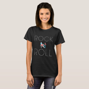 Camiseta Texto de Rock N Roll, figuras de bailarinas, negro