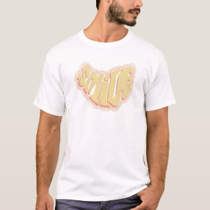 Camiseta Texto de sonrisa amarilla negrita Bordes rojos