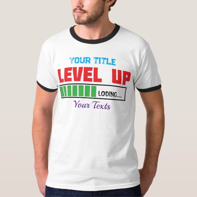 Camiseta texto de subir de nivel con progreso de carga verd (Anverso)