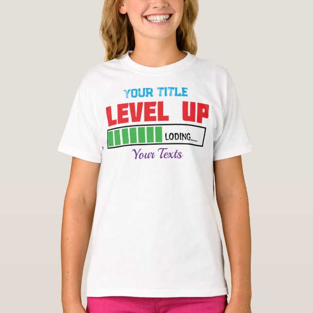Camiseta texto de subir de nivel con progreso de carga verd (Anverso)