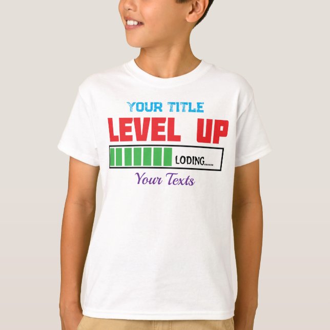 Camiseta texto de subir de nivel con progreso de carga verd (Anverso)