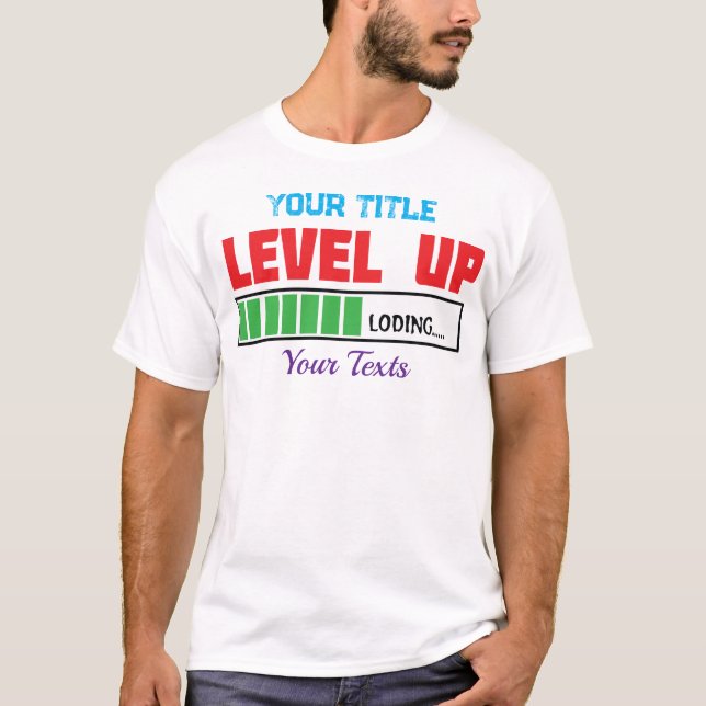 Camiseta texto de subir de nivel con progreso de carga verd (Anverso)