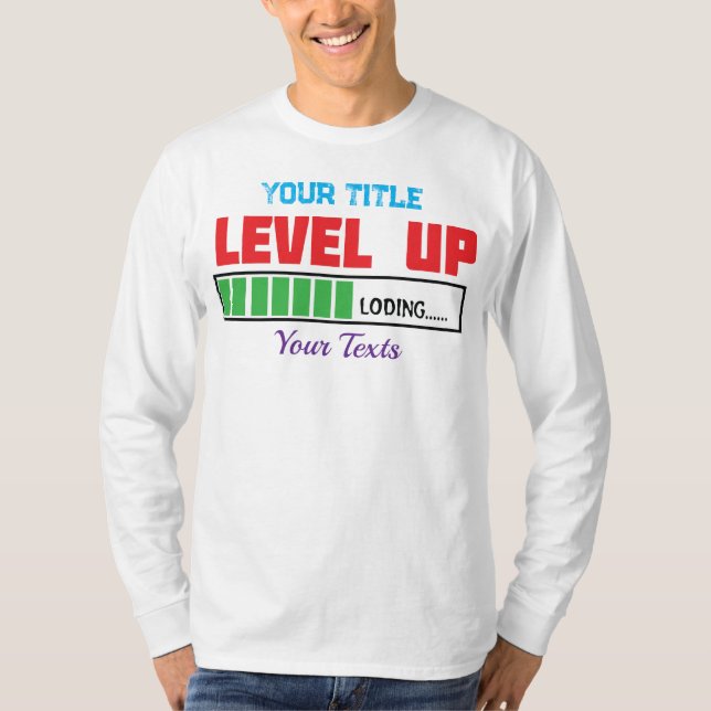 Camiseta texto de subir de nivel con progreso de carga verd (Anverso)