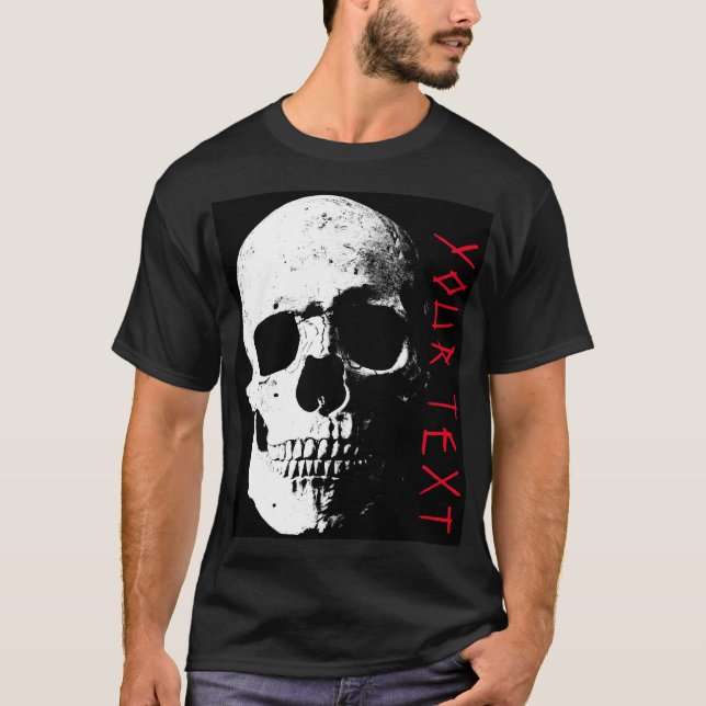 Camiseta Texto de terror de cráneo rojo negro para hombre m (Anverso)