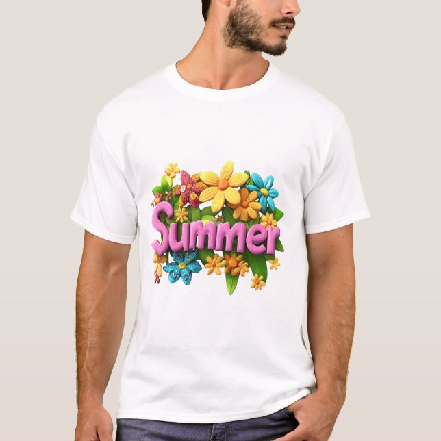 Camiseta Texto de verano con flores (Anverso)