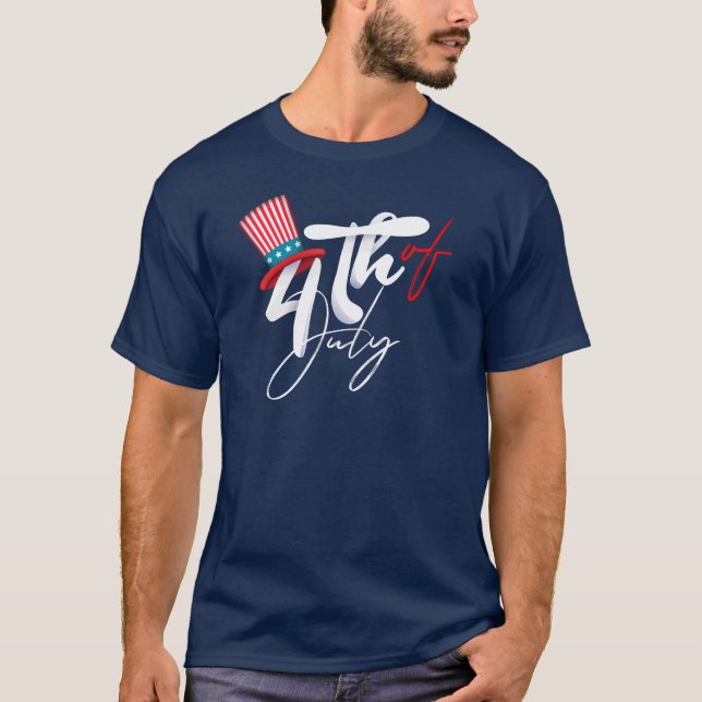 Camiseta Texto del 4 de julio y un diseño patriótico Gorra (Anverso)