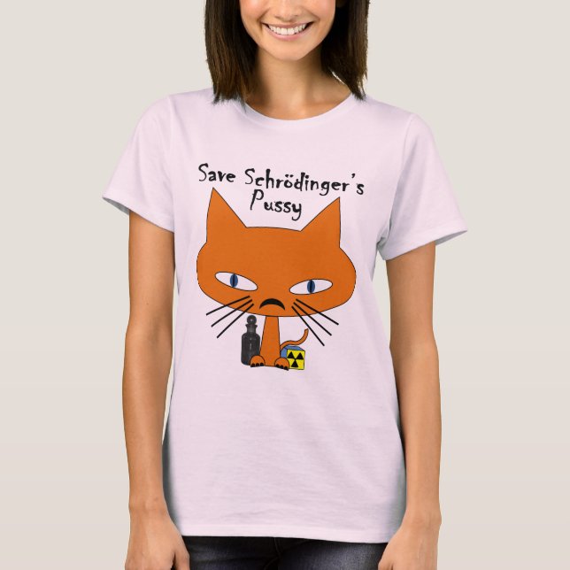 Camiseta Texto del negro del gatito de Schrodingers (Anverso)