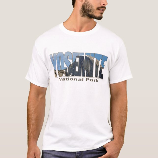 Camiseta Texto del parque nacional de Yosemite con la media (Anverso)