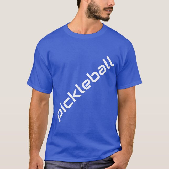 Camiseta Texto Diagonal De PICKLEBALL Blanco Sobre El Azul  (Anverso)