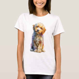 Camiseta Texto en color textura acuarela cachorro Maltipoo