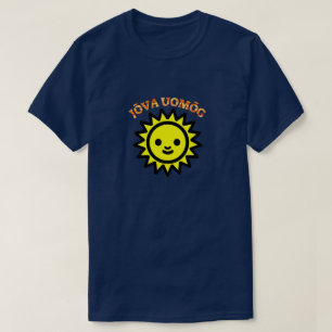 Camiseta Texto en libio: Jõvā ūomõg y sol amarillo