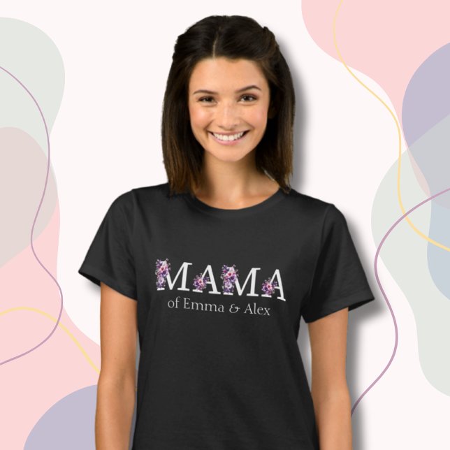 Camiseta Texto Floral Mama personaliza niños nombra a mujer (Subido por el creador)