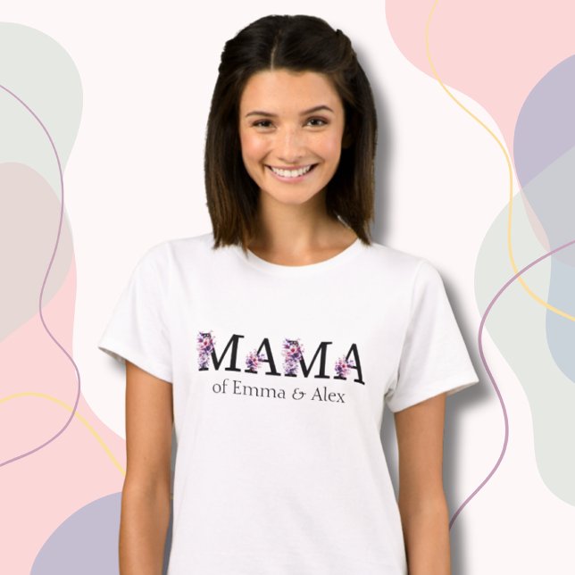 Camiseta Texto Floral Mama personaliza niños nombra a mujer (Subido por el creador)