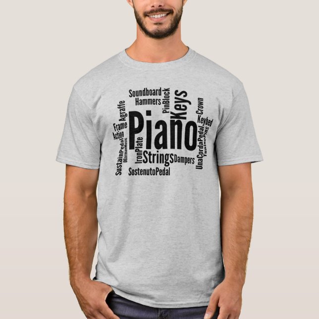 Camiseta Texto negro en nube de palabras de piano (Anverso)