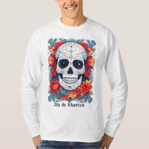 Camiseta Texto personalizado azul y rojo Día de Muertos