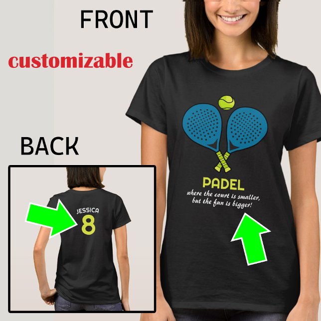 Camiseta 🎾 texto Personalizado, Padel Passion Tee (🎾Custom text, back and front, Padel Passion Tee)