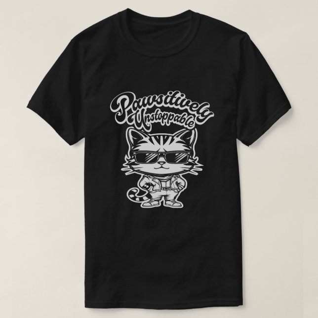 Camiseta Texto retro de gato inquietantemente imparable (Diseño del anverso)