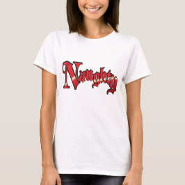 Camiseta Texto Retro de Navidad, Travieso en Letras Rojas