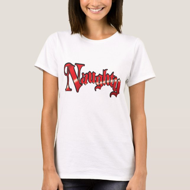Camiseta Texto Retro de Navidad, Travieso en Letras Rojas (Anverso)
