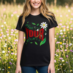 Camiseta Texto Rojo Inspirador Con Flores Y Enredaderas