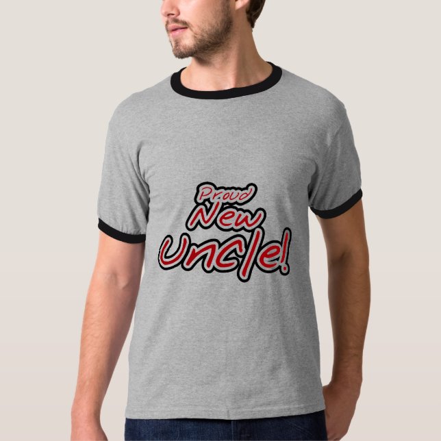 Camiseta Texto rojo y negro del nuevo tío orgulloso - (Anverso)