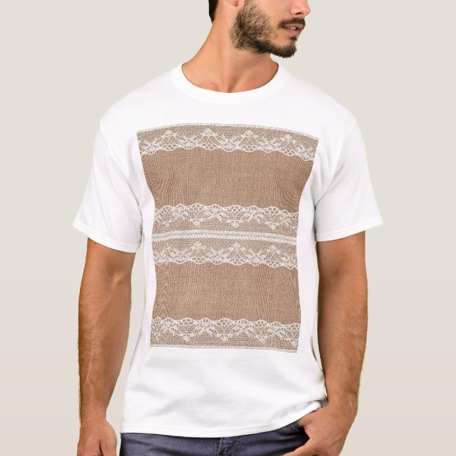 Camiseta Textura de encaje blanco-negro de Burlap marrón (Anverso)