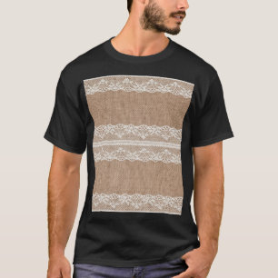Camiseta Textura de encaje blanco-negro de Burlap marrón