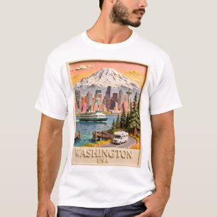 Camiseta Textura de la silueta de la ciudad de Seattle Wash