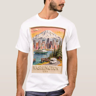 Camiseta Textura de la silueta de la ciudad de Seattle Wash