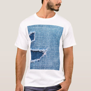Camiseta Textura de tela de denim desgarrada, tonos azules.