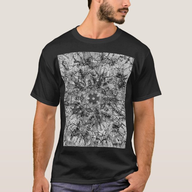 Camiseta Textura en blanco y negro Mandala Dibujo ornamenta (Anverso)